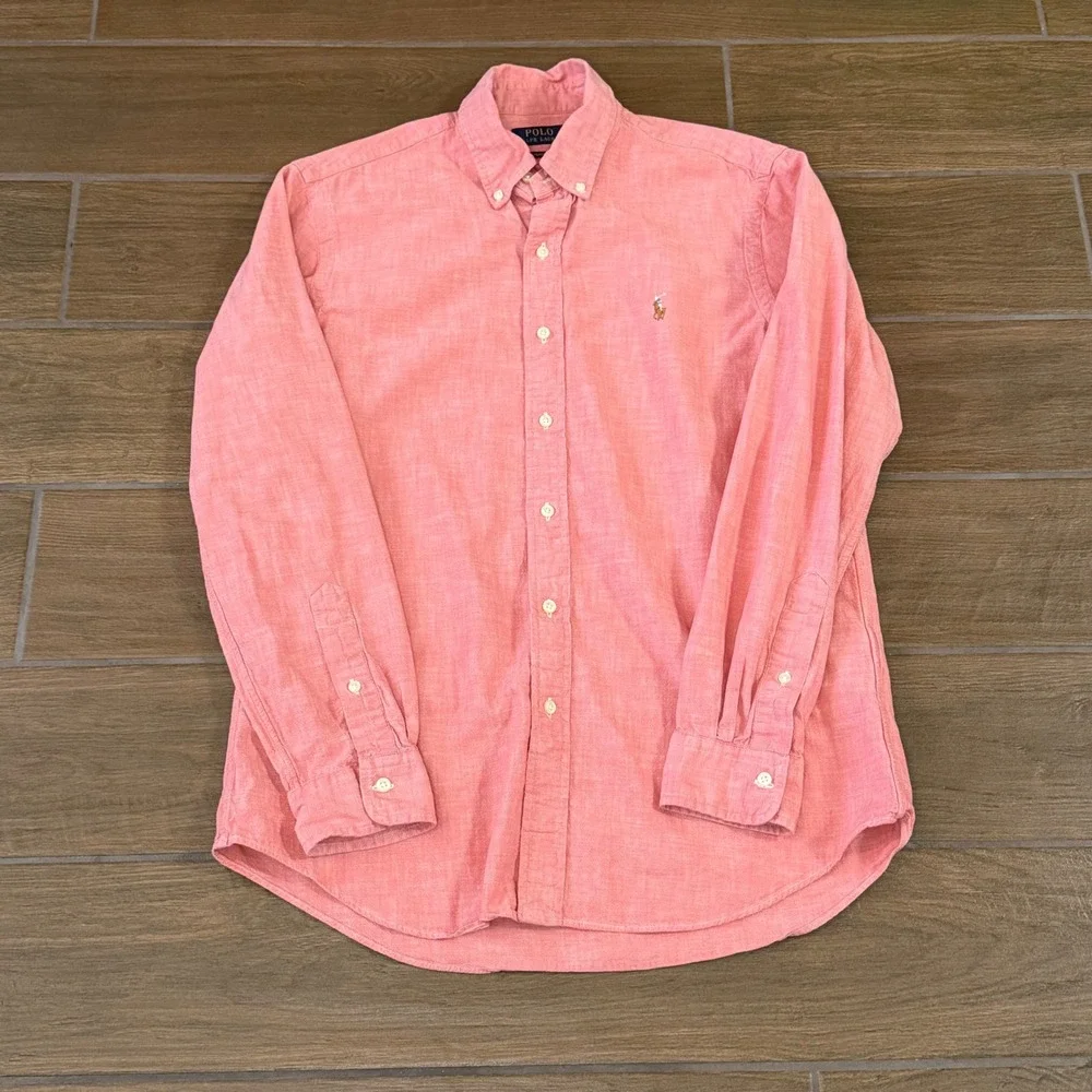 Polo Ralph Lauren Mens Classic Fit Cotton Button Down Shirt Salmon Pink Medium